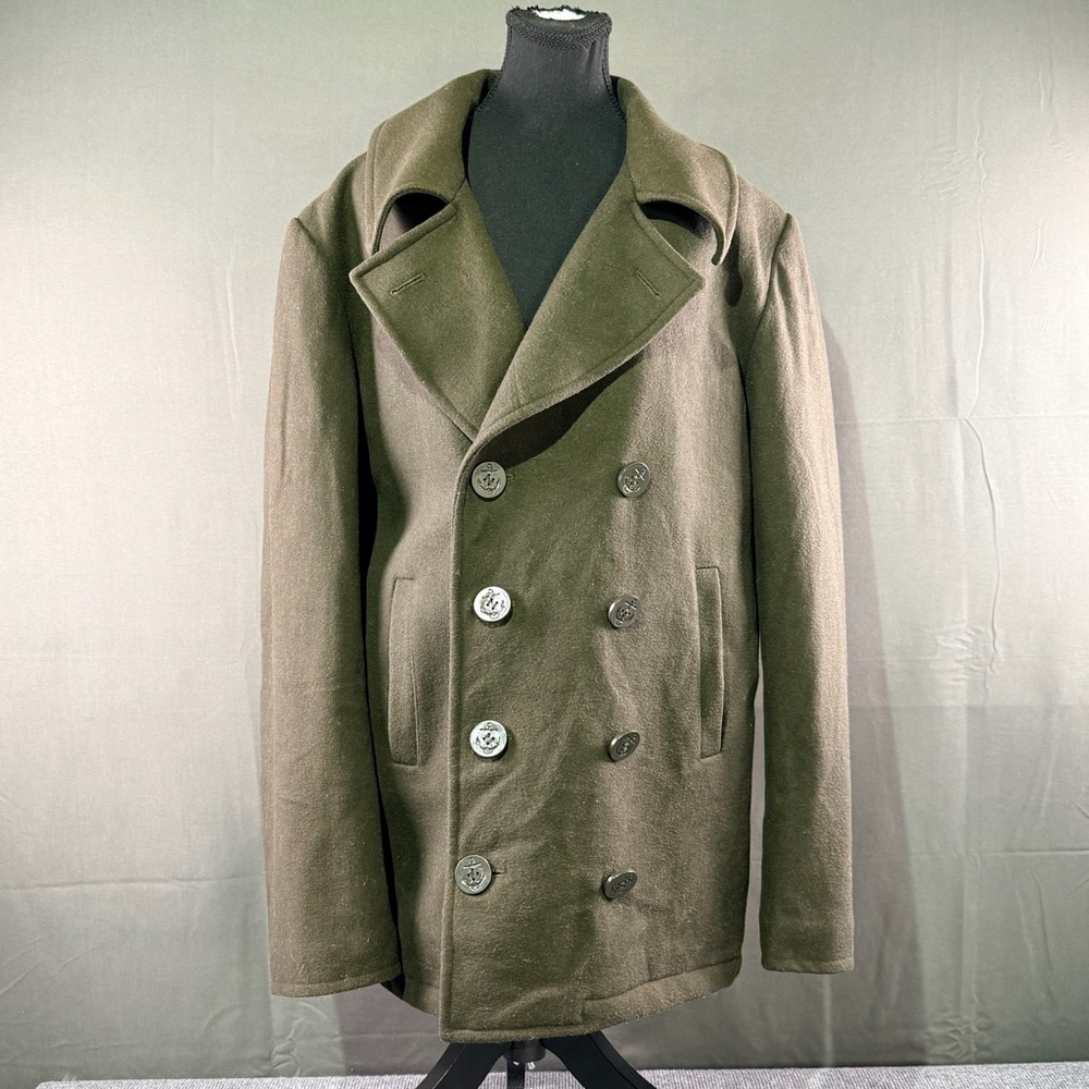 Alpha Industries Coat Men XL Wool Military Double Breasted Workwear Olive Green